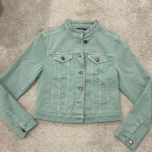 Boden Carla Ruffle Collar Denim Jacket - sz 2